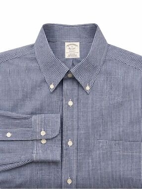 Brooks Brothers Regent Fit Gingham Dress Shirt Mens XL Blue Non Iron L/s Supima